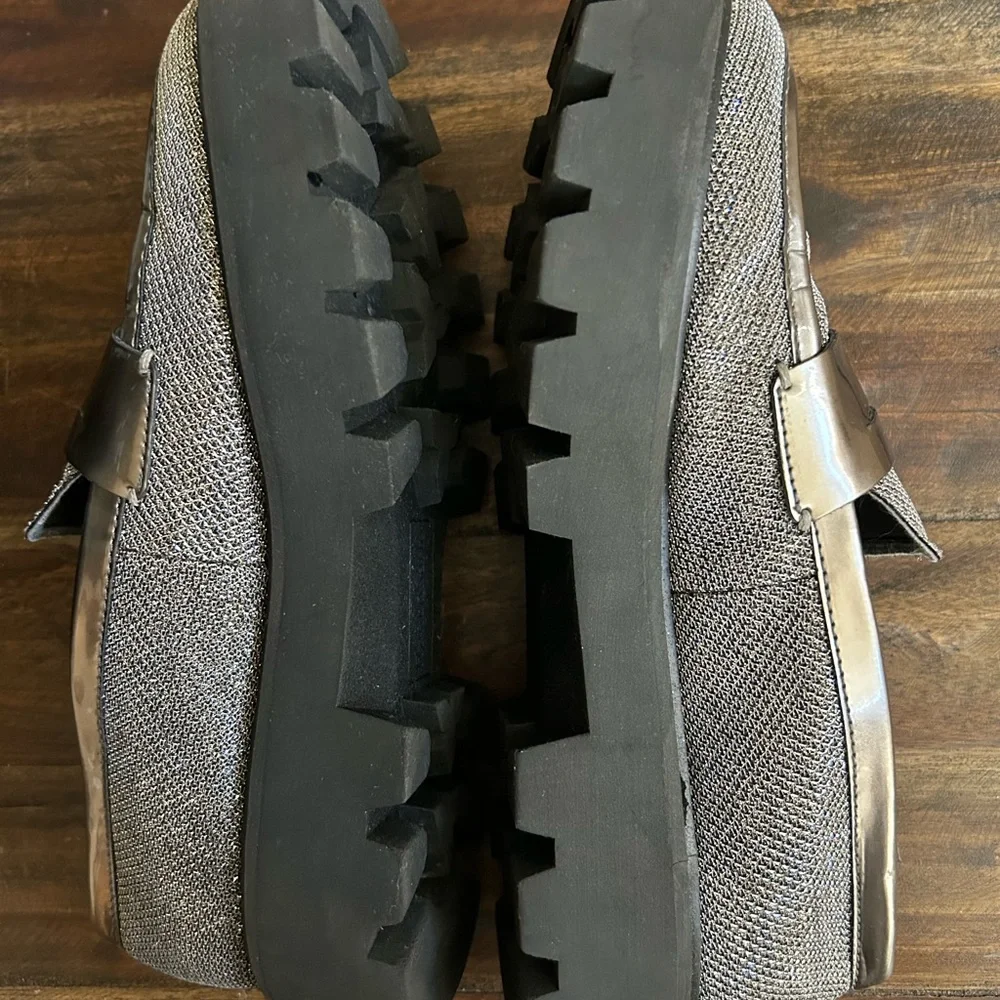 Franco Sarto Bazel Platform Lug Sole Loafers Size 6.5 – Metallic Knit‎ Slip-On